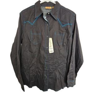 NEW Wrangler Western Shirt Brown Blue Embroidered Button Front Men L
